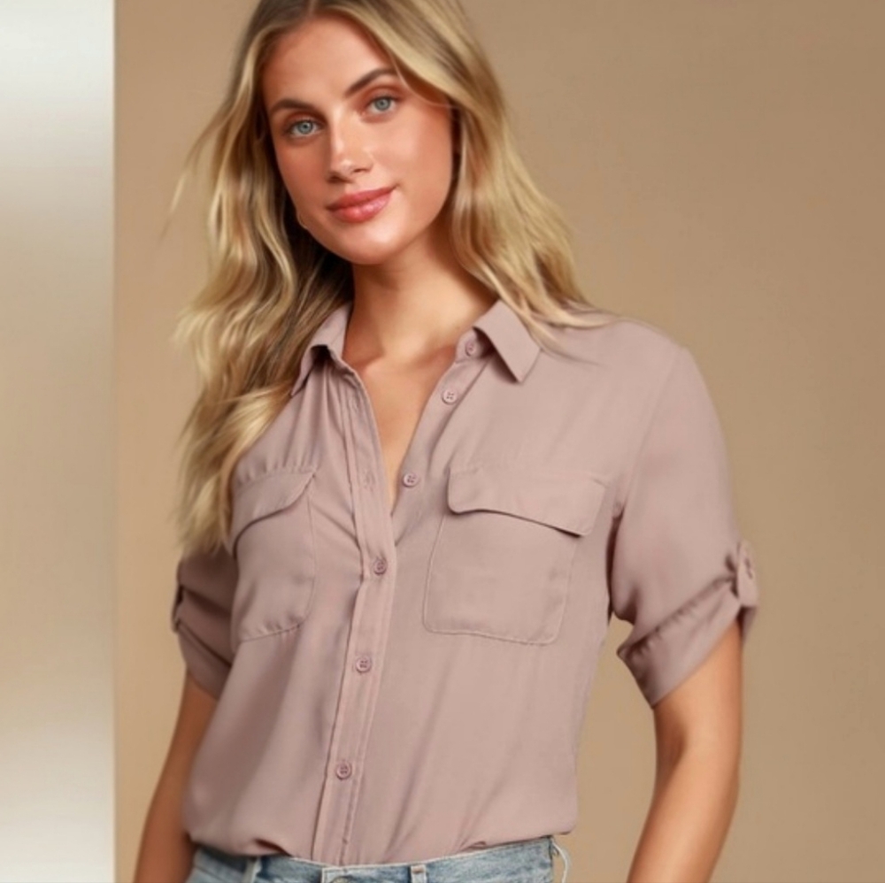 Lulus | Mauve Pink Buttom Up Blouse